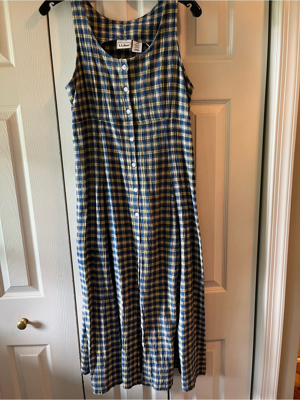 Vintage LL Bean Blue & Yellow Plaid Cotton Dress